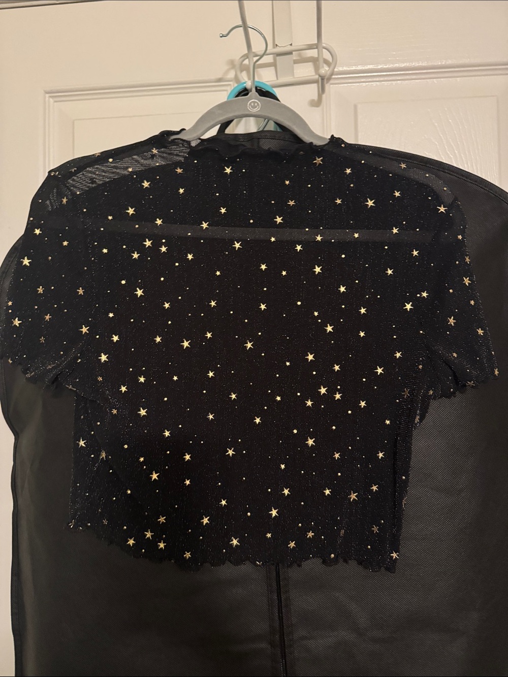 Women's Black Star-Print Short Sleeve Mesh Top